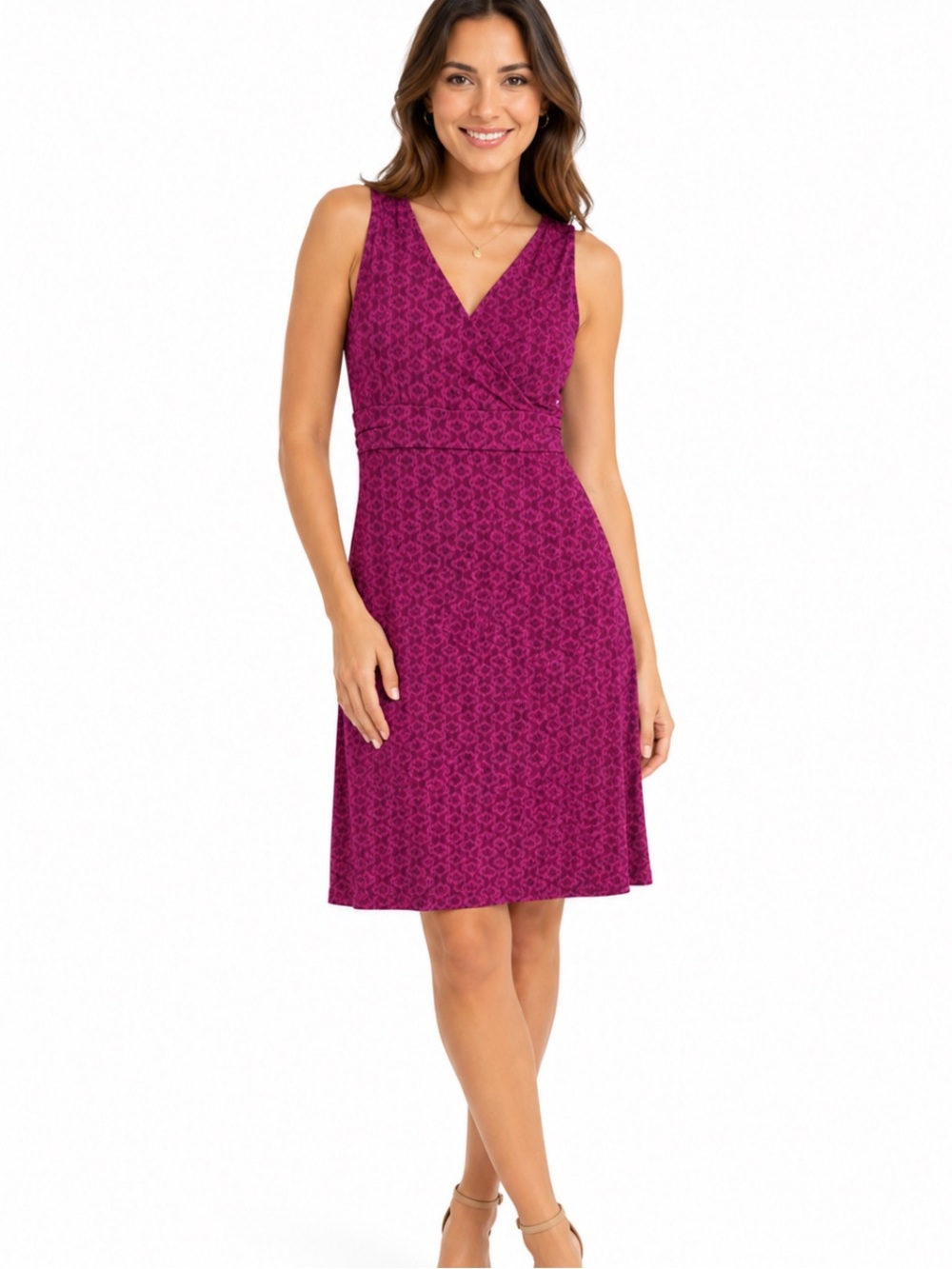 EDDIE BAUER Sleeveless V-Neck Fuchsia Patterned Aster Crossover Dress XL